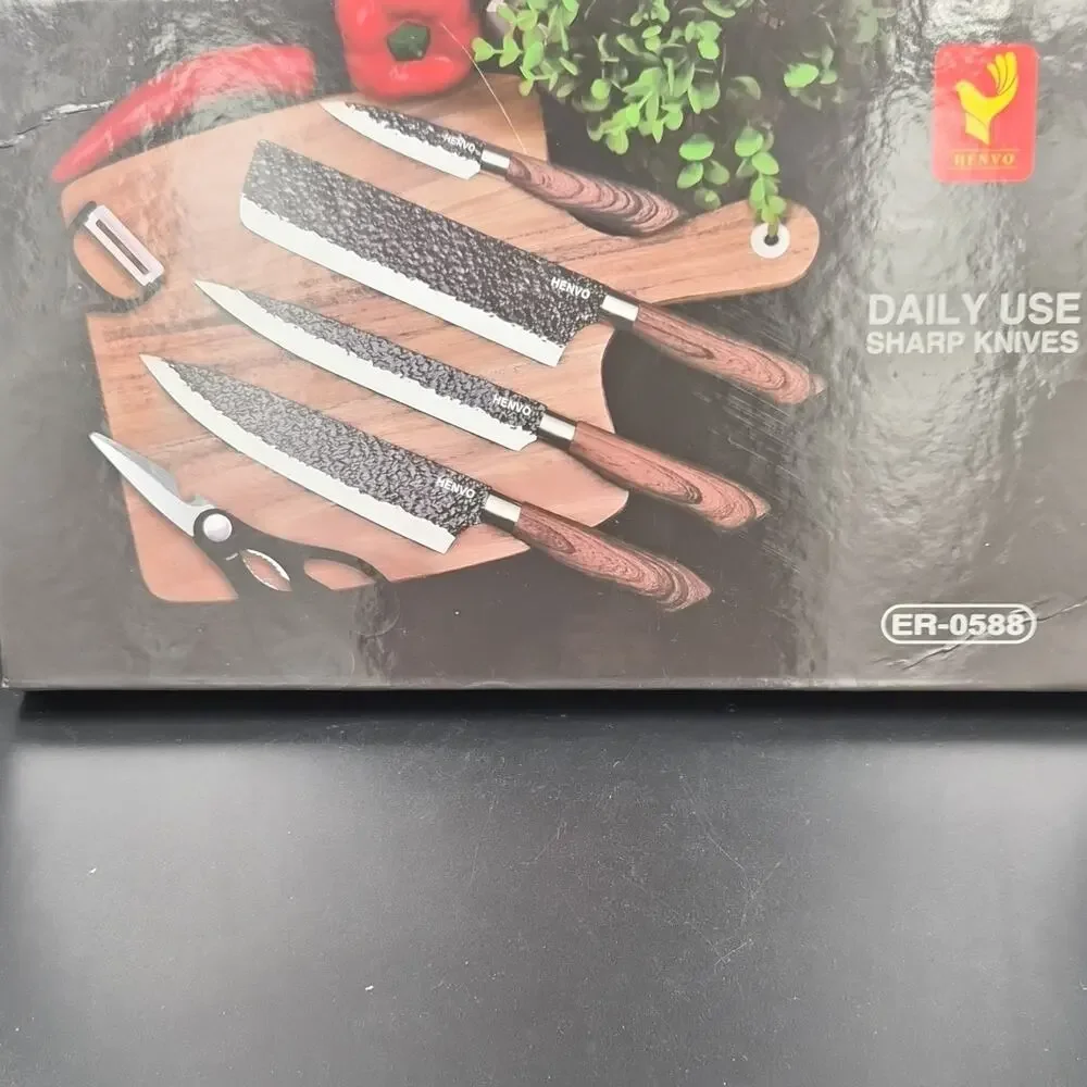 Henvo ER-0588 6-Piece Stainless Steel Knife Set with Scissor & Peeler